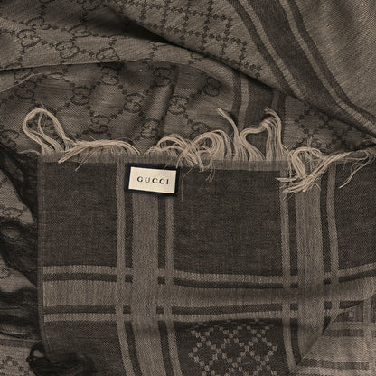Gucci Wool Silk GG Monogram Diamante Plaid Surviee Shawl Beige Dark Brown 2 of 3