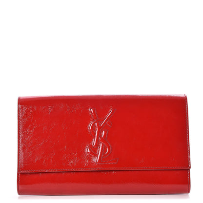 Saint Laurent Textured Patent Monogram Large Belle De Jour Clutch Red 1 of 7