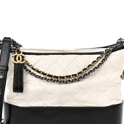 Chanel Aged Calfskin Quilted Medium Gabrielle Hobo Black White 8 of 13