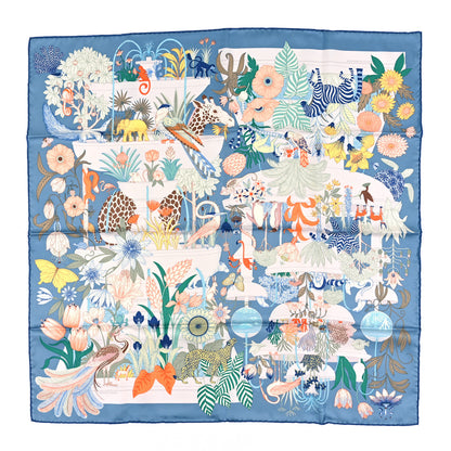 Hermes Silk Precious Paradis Scarf 90 Bleu Jean Vert Orange 1 of 4