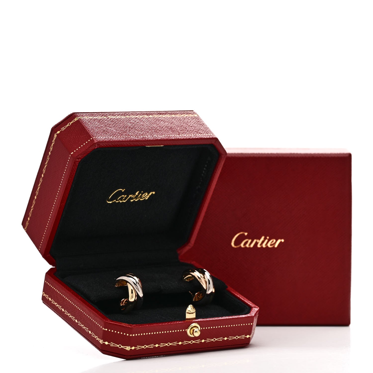 Cartier 18K Pink Yellow White Gold Classic Trinity Hoop Earrings 6 of 6