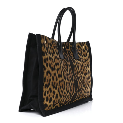 Saint Laurent Canvas Calfskin Leopard Print Rive Gauche Noe Tote Natural Black 3 of 11