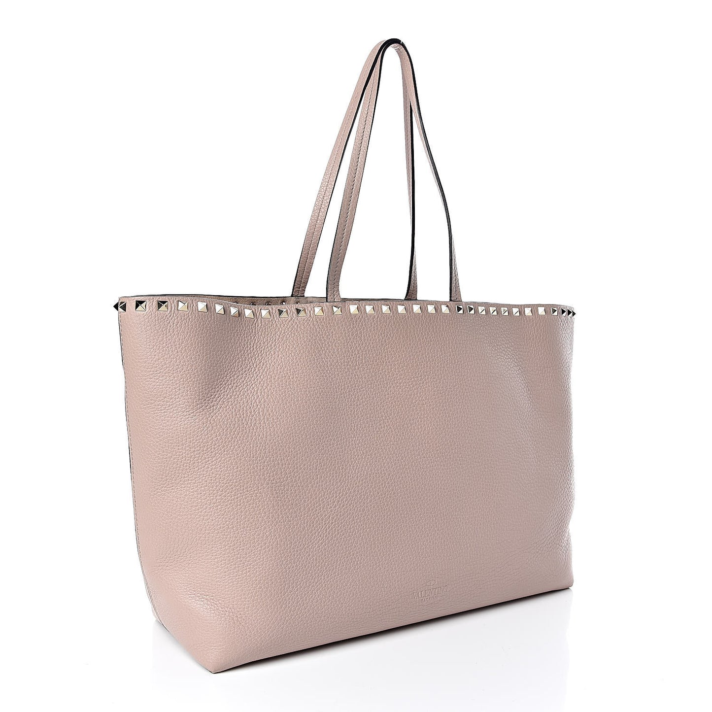 Grained Calfskin Rockstud Shoulder Tote Poudre