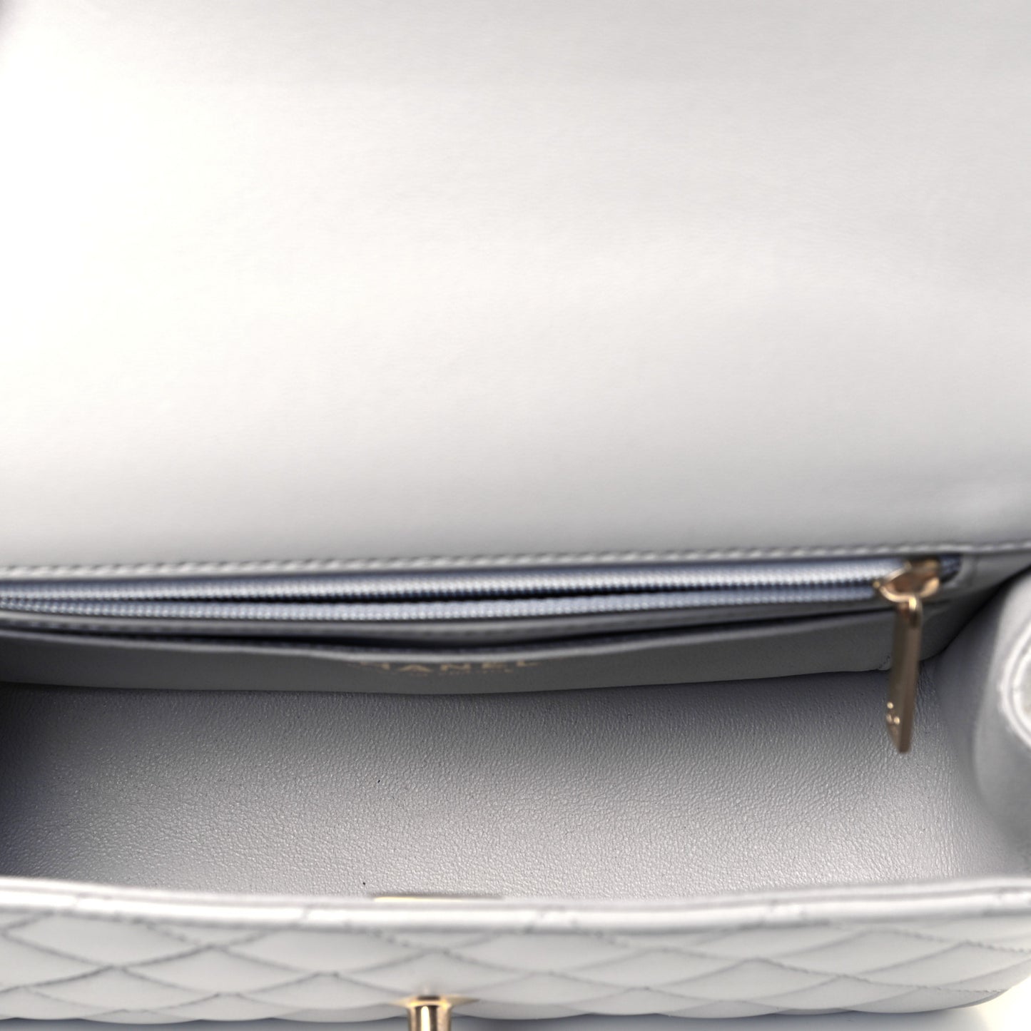 Lambskin Quilted Mini Top Handle Rectangular Flap Grey
