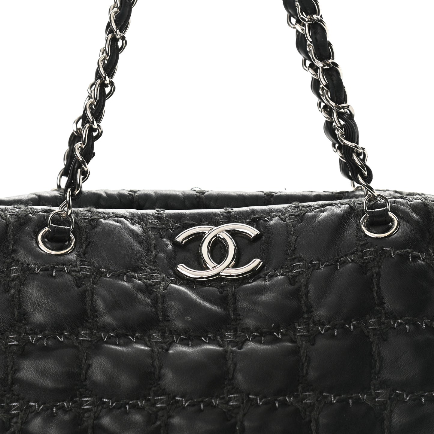 Lambskin Tweed Double Stitch Tote Black