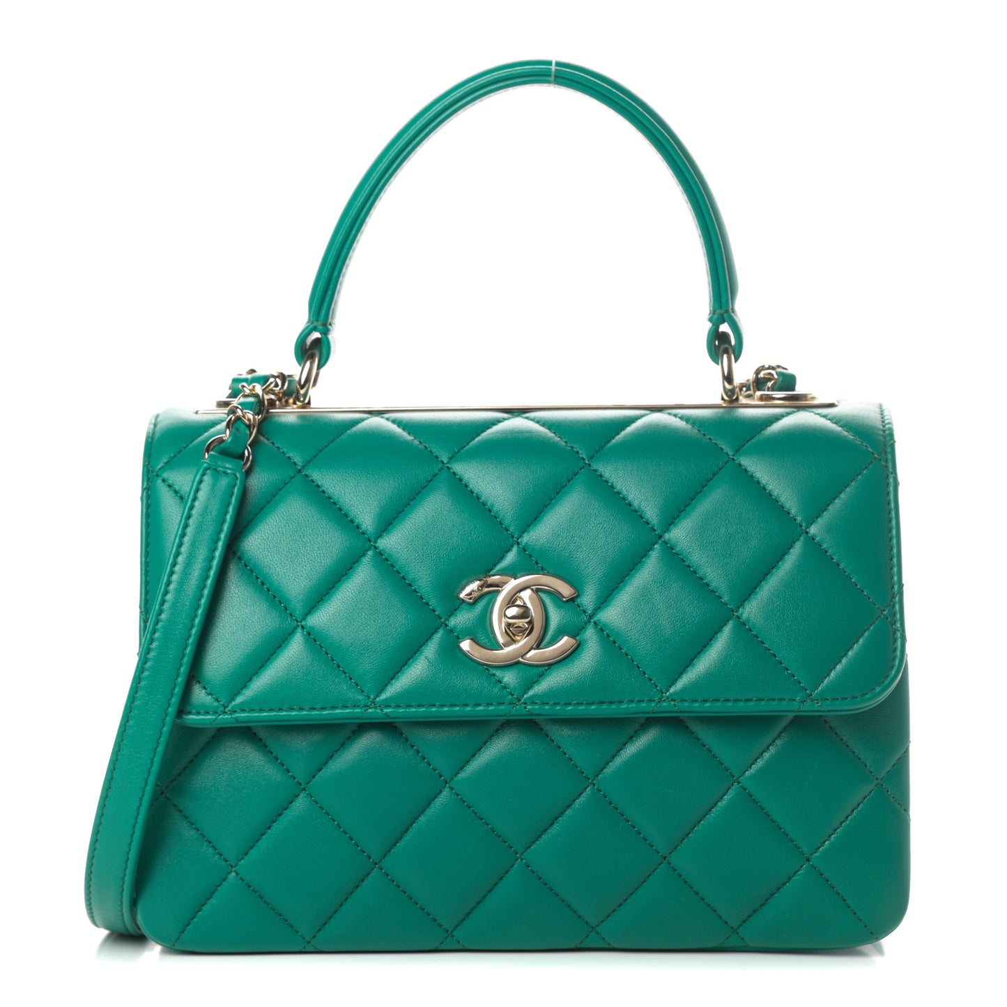 Lambskin Quilted Small Trendy CC Flap Dual Handle Bag Green