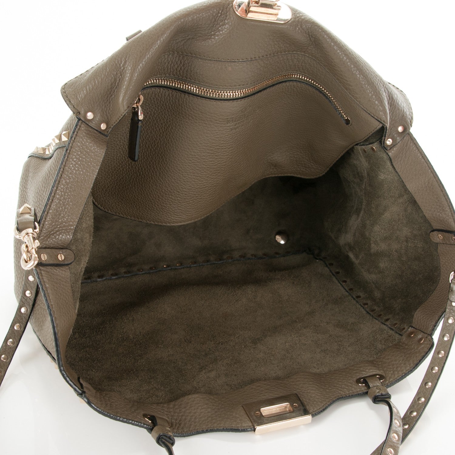 Valentino Garavani Alce Printed Calfskin Medium Rockstud Tote Army Green 5 of 7