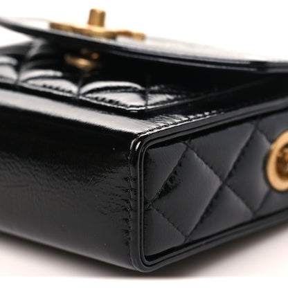 Chanel Shiny Lambskin Quilted Top Handle Card Holder On Chain Black 11 of 11