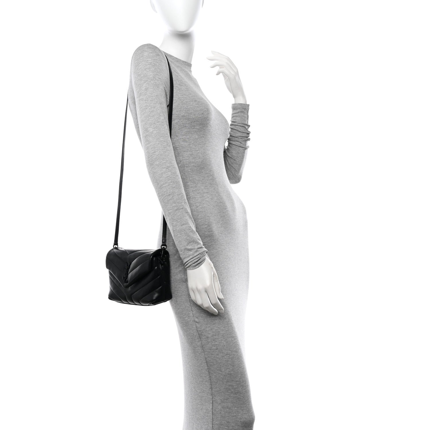 Saint Laurent SAINT LAURENT Calfskin Y Quilted Monogram Monochrome Toy Loulou Crossbody Bag Black 2 of 11