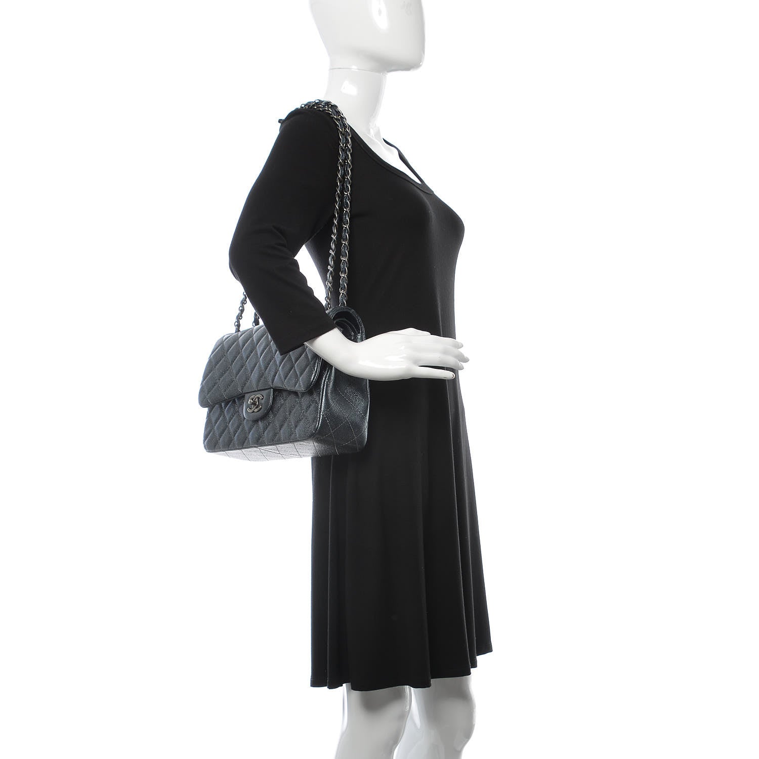 Chanel Pearly Caviar Quilted Jumbo Double Flap Grey 2 of 9