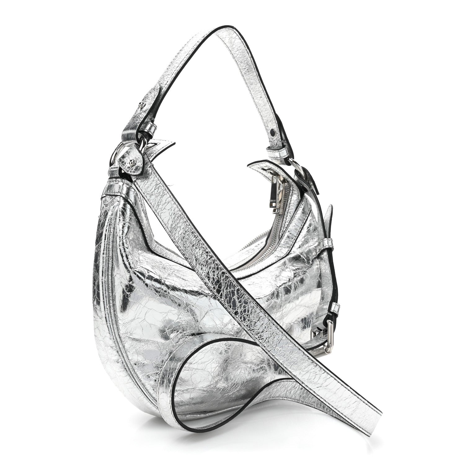 Versace Metallic Calfskin Small Repeat Zip Hobo Silver 3 of 8