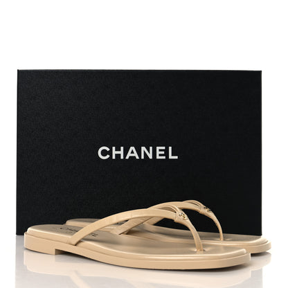 Chanel Goatskin CC Times Square Thong Sandals 37.5 Beige 18 of 20