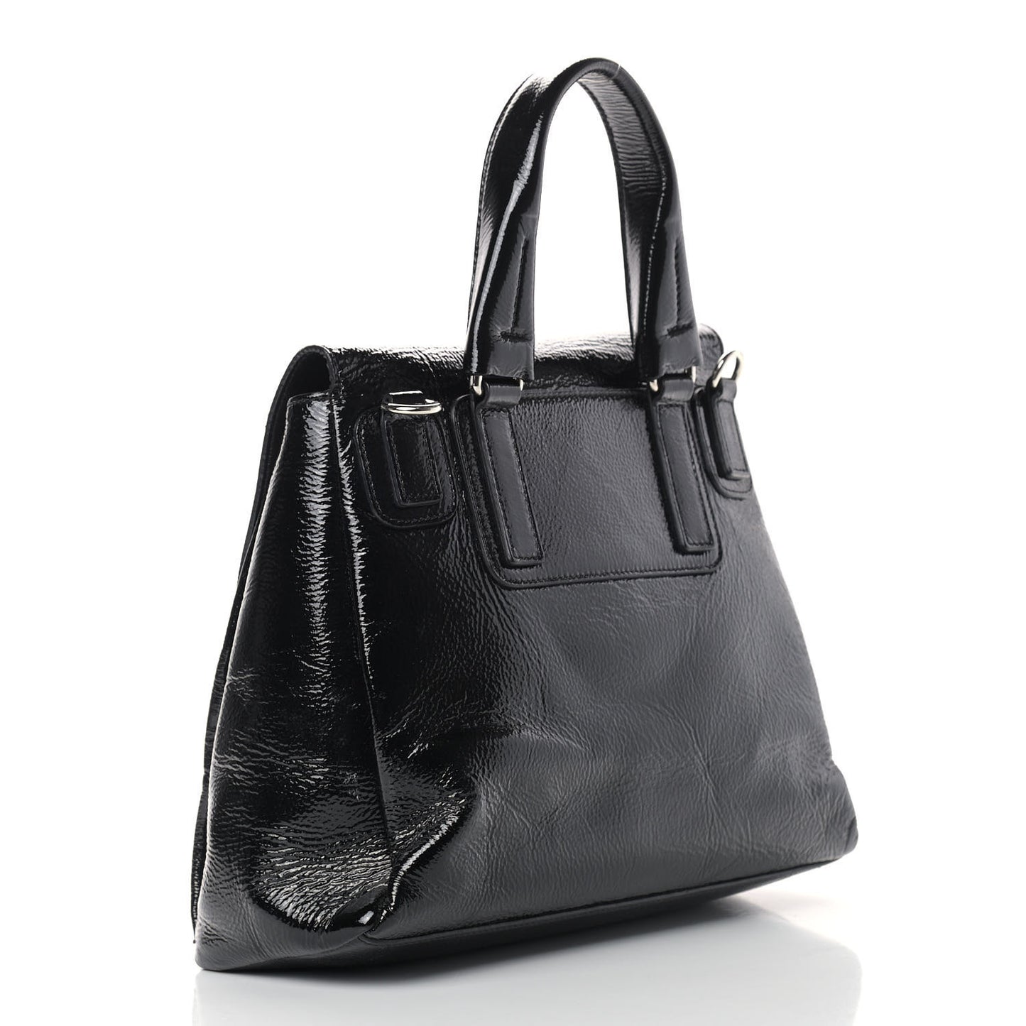 Crinkled Patent Small Pandora Pure Flap Bag Black