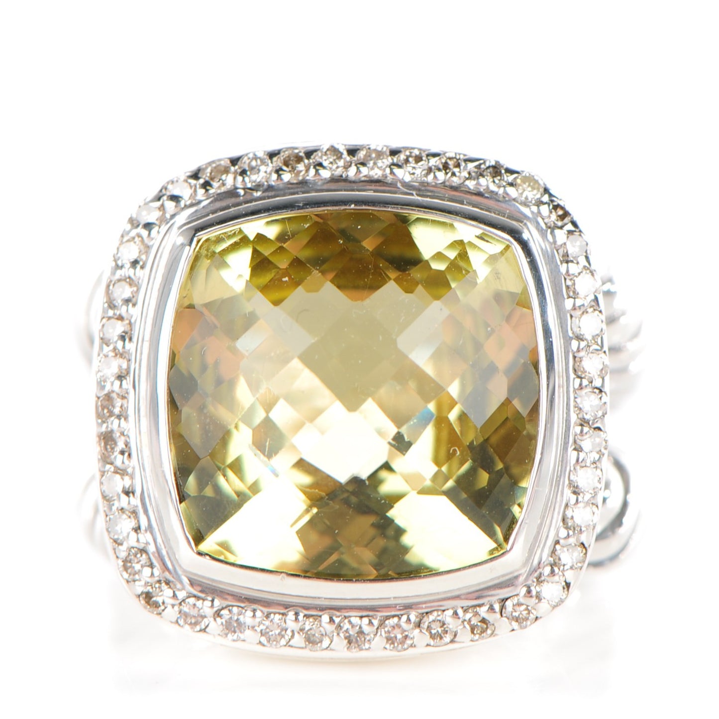 Sterling Silver 18K White Gold Diamond Lemon Quartz 14mm Albion Ring 47 4