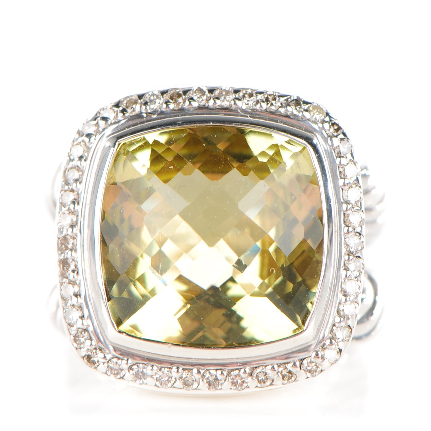 David Yurman Sterling Silver 18K White Gold Diamond Lemon Quartz 14mm Albion Ring 47 4 1 of 12