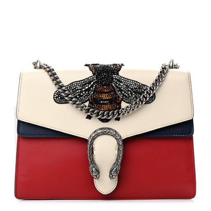 Gucci Calfskin Bee Embroidered Medium Dionysus Shoulder Bag White Blue Hibiscus Red 1 of 18