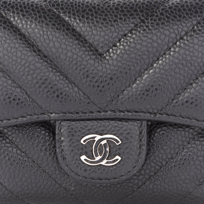Chanel Caviar Chevron Quilted Compact Flap Wallet Black 9 of 10