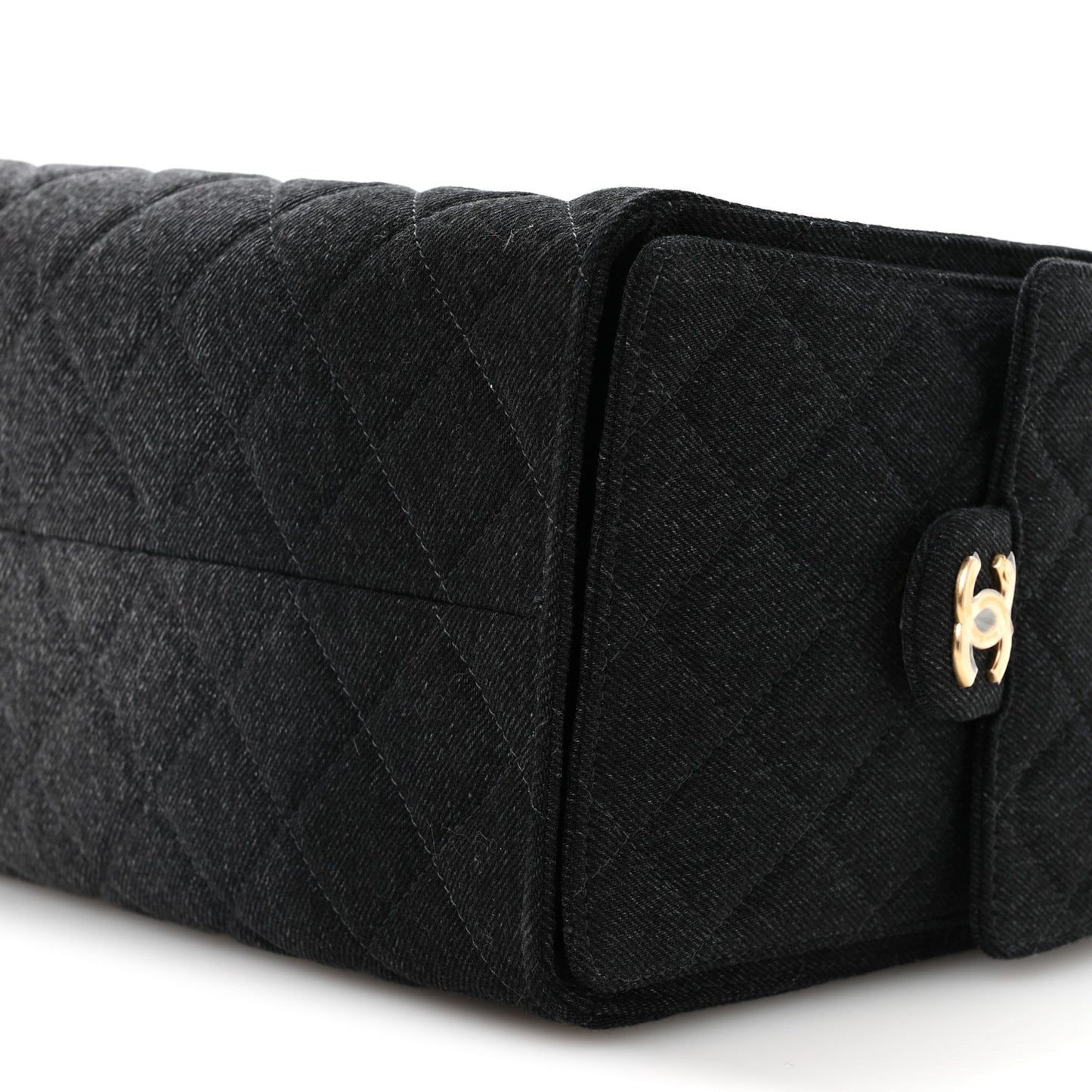Washed Denim Quilted Medium Chanel 25 Handbag Black