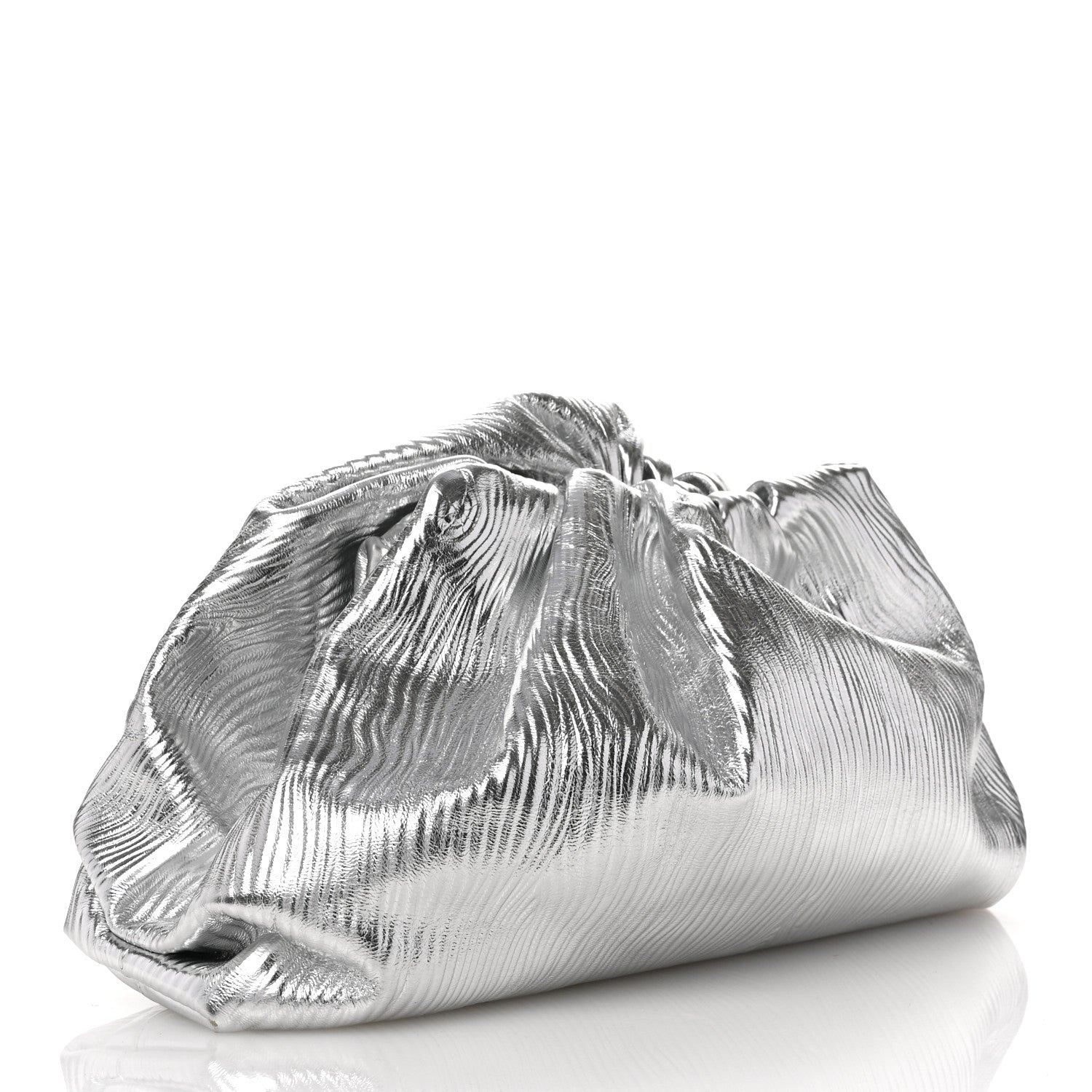 Bottega Veneta Metallic Bark Calfskin Embossed The Pouch Oversized Clutch Silver 3 of 10