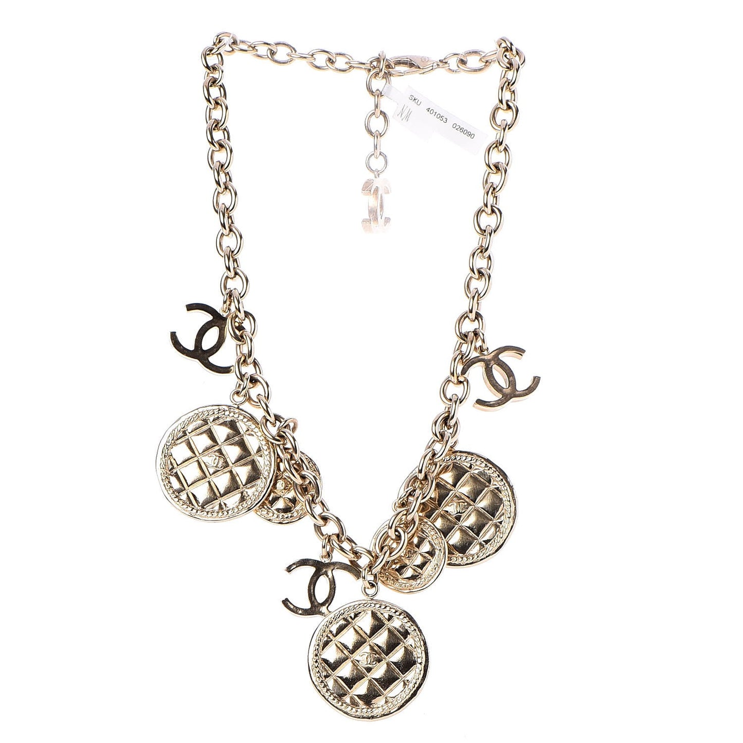 Medallion CC Quilted Pendant Necklace Gold