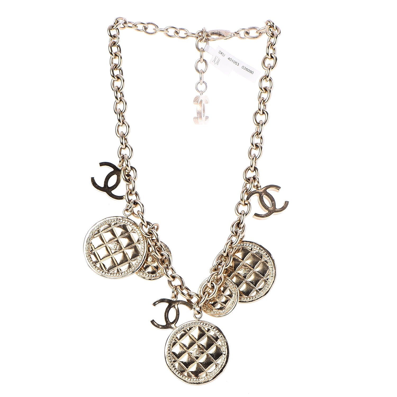 Chanel Medallion CC Quilted Pendant Necklace Gold 3 of 6