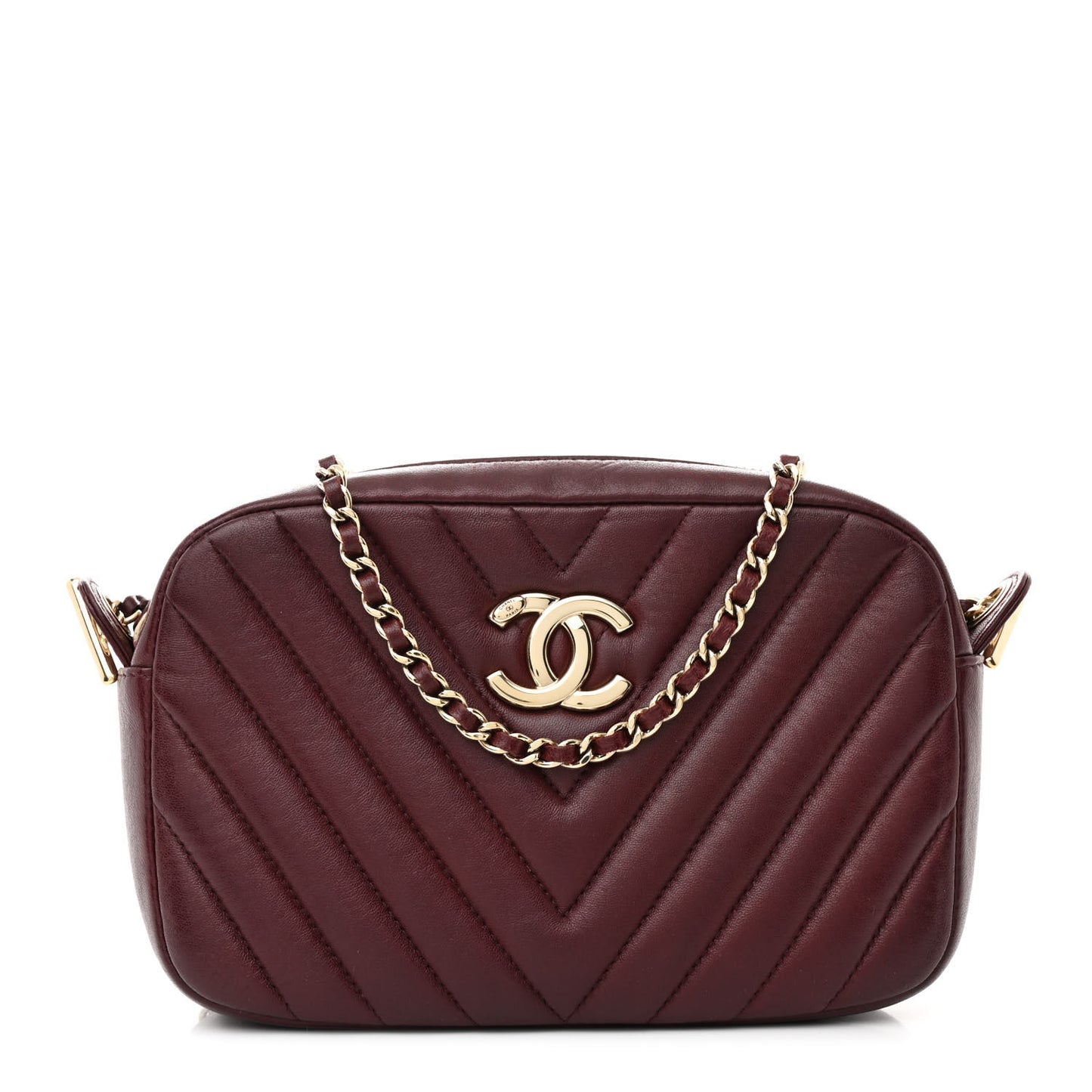 Lambskin Chevron Quilted Camera Case Burgundy