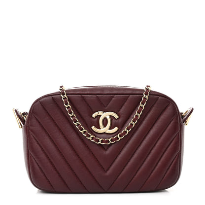 Chanel Lambskin Chevron Quilted Camera Case Burgundy 1 of 10
