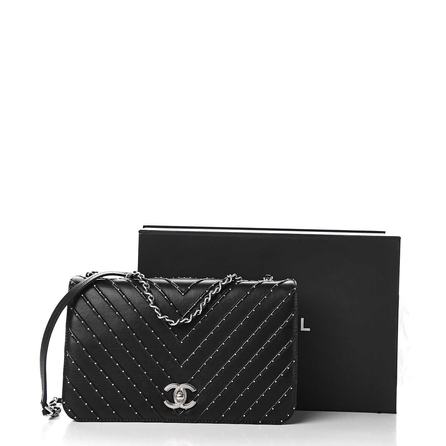 Chanel Calfskin Studded Chevron Quilted Flap Black 13 of 13