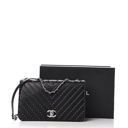 Chanel Calfskin Studded Chevron Quilted Flap Black 13 of 13