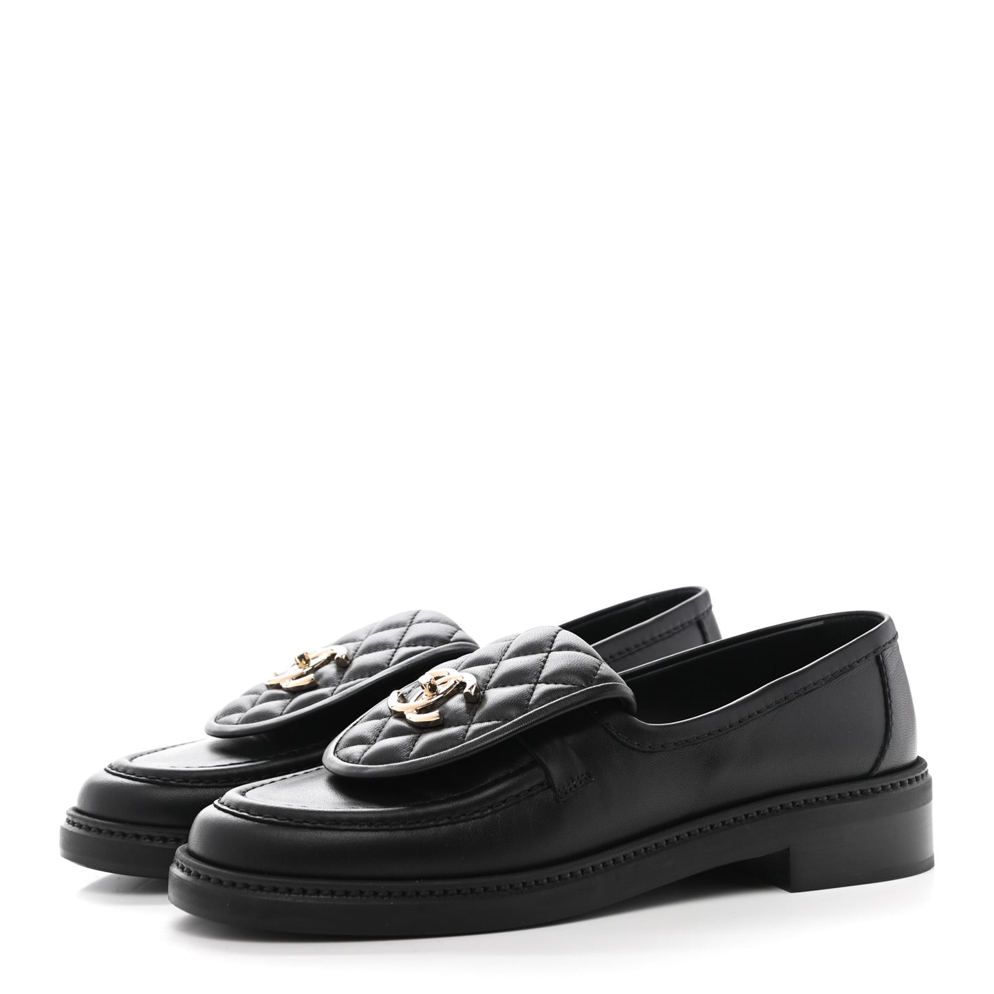 Lambskin Quilted CC Turnlock Loafers 37.5 Black