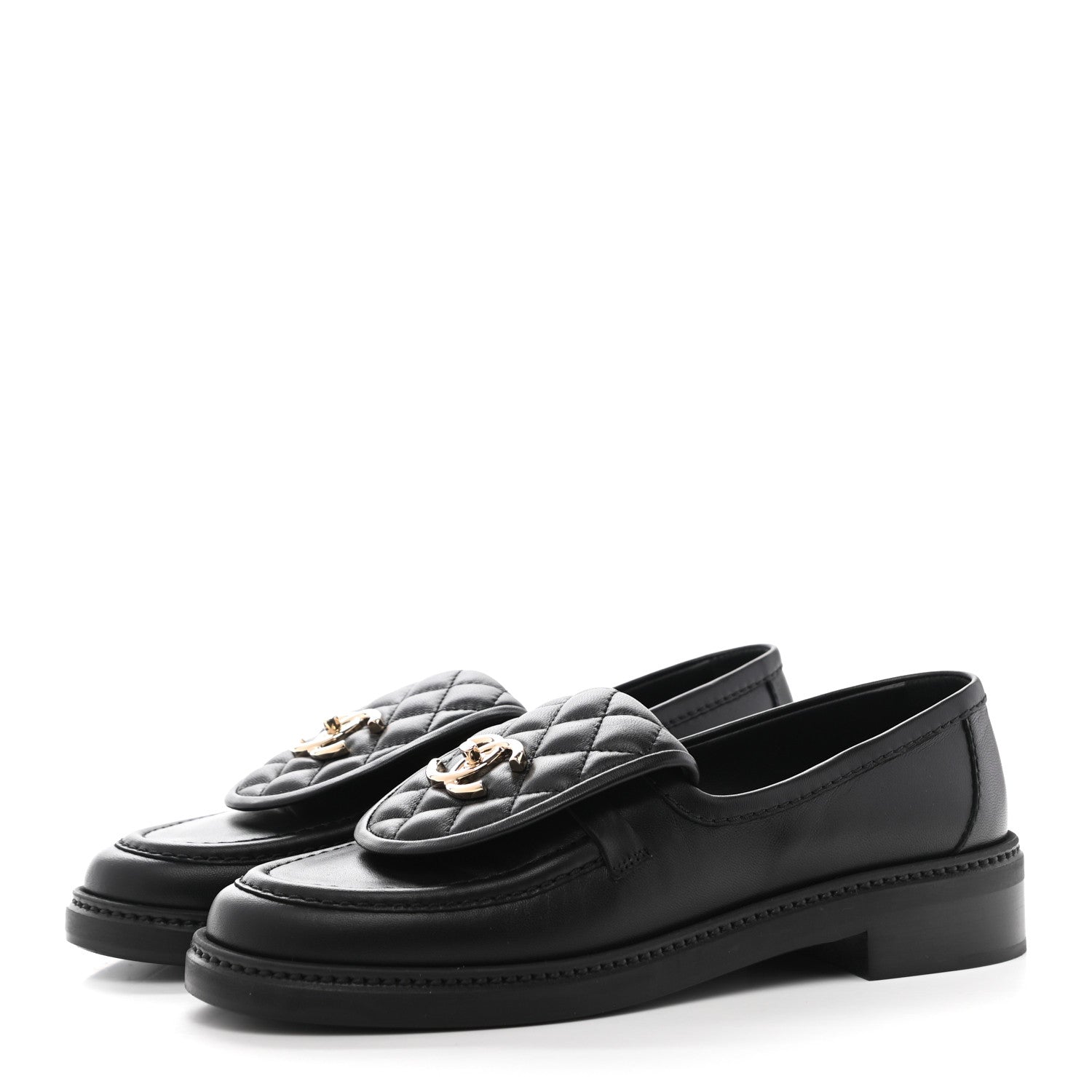 Chanel Lambskin Quilted CC Turnlock Loafers 37.5 Black 3 of 9