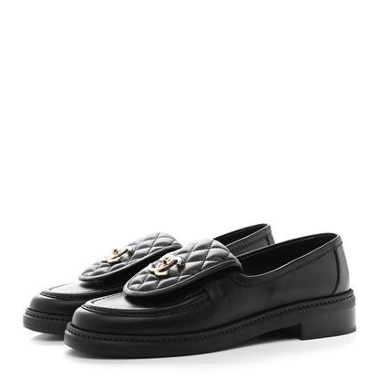 Chanel Lambskin Quilted CC Turnlock Loafers 37.5 Black 3 of 9