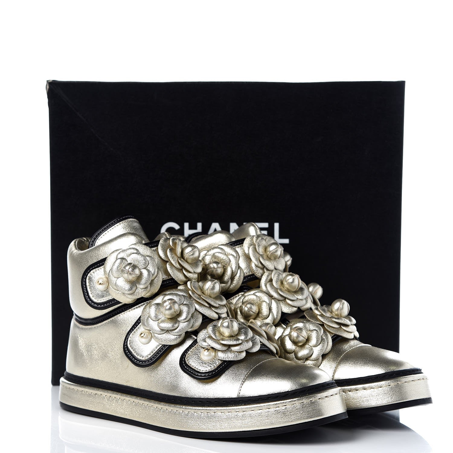 Chanel Metallic Lambskin Camellia High Top Sneakers 39 Gold 11 of 11