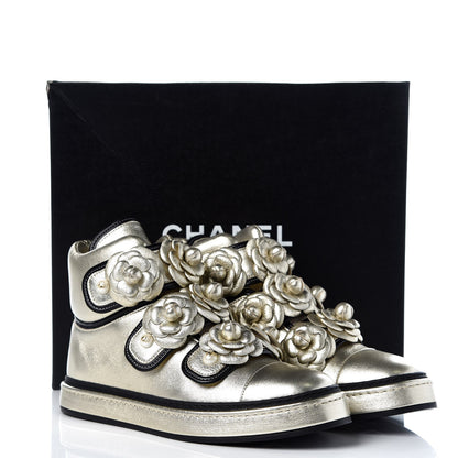Chanel Metallic Lambskin Camellia High Top Sneakers 39 Gold 11 of 11