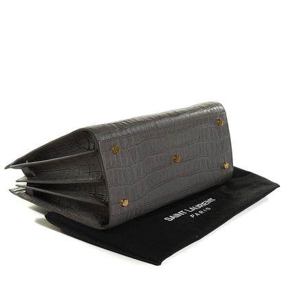 Saint Laurent Calfskin Crocodile Embossed Small Sac De Jour Fog 4 of 9