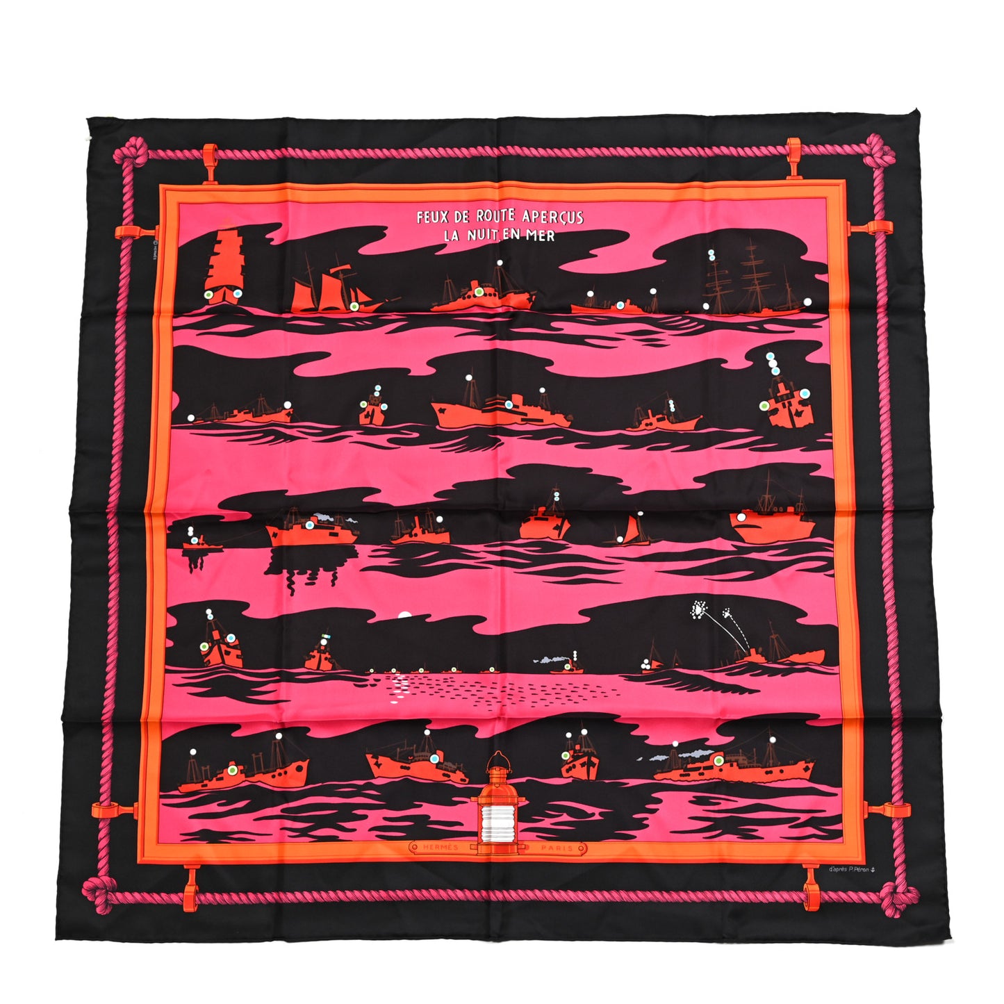 Silk Feux De Route Apercus La Nuit Scarf 90 Black Rose Fuchsia Orange