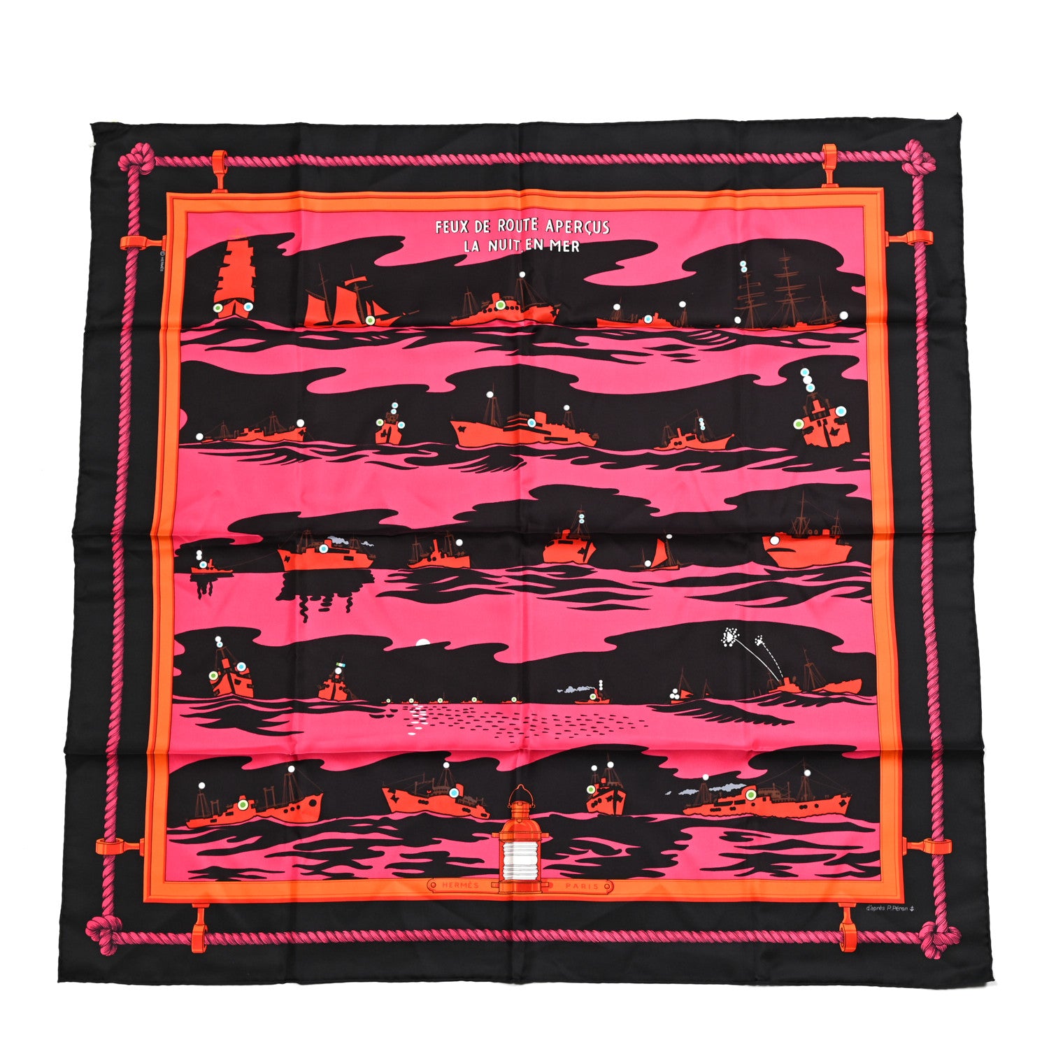 Hermes Silk Feux De Route Apercus La Nuit Scarf 90 Black Rose Fuchsia Orange 1 of 5