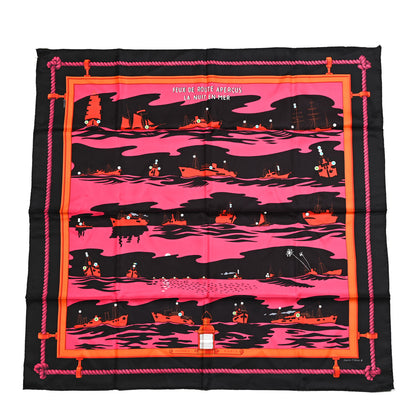 Hermes Silk Feux De Route Apercus La Nuit Scarf 90 Black Rose Fuchsia Orange 1 of 5