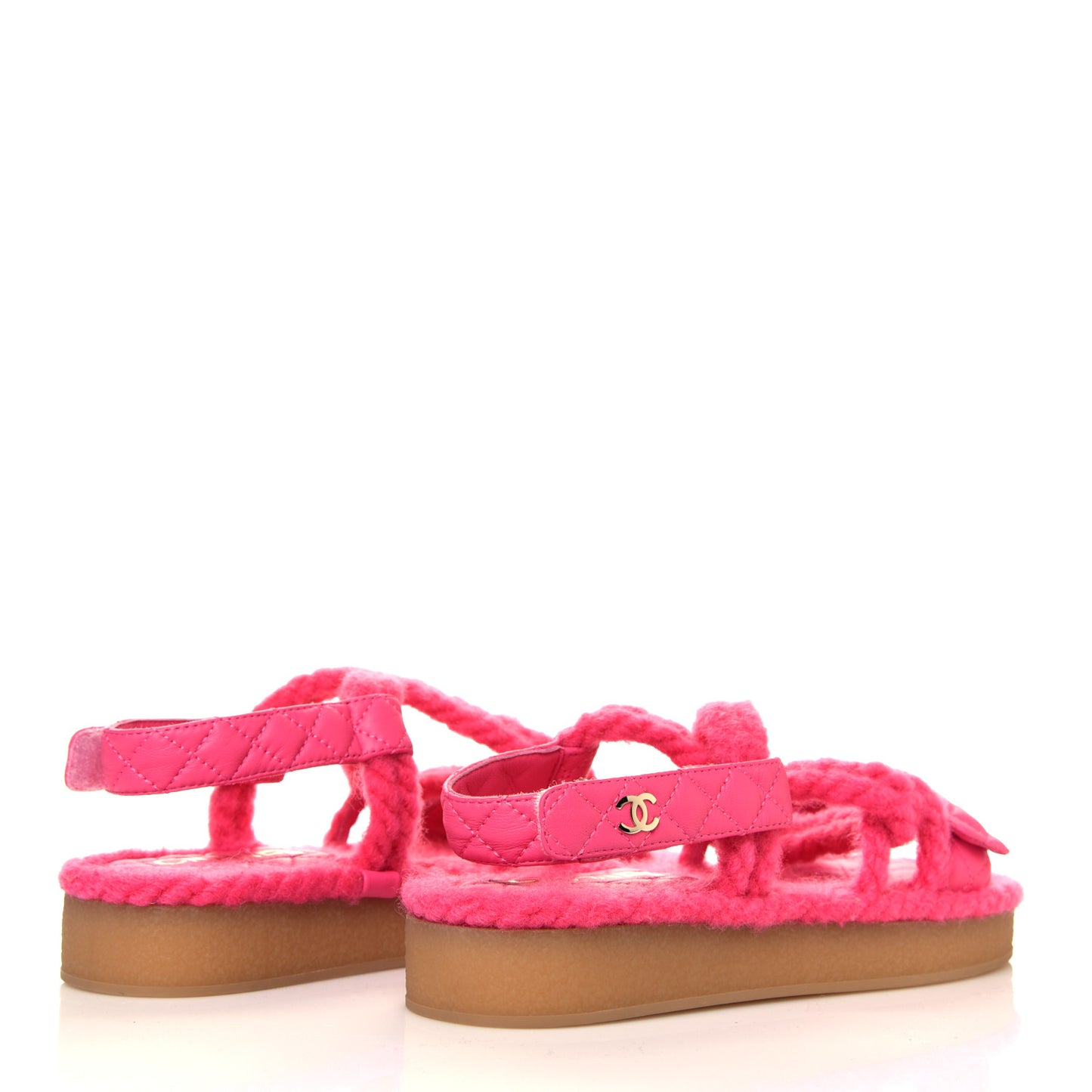 Cord Lambskin Quilted Logo Sandals 37 Pink