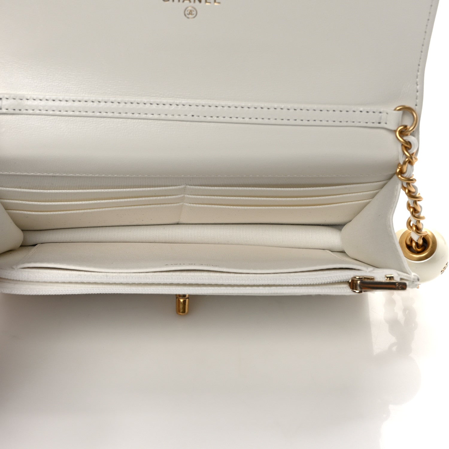 Chanel Lambskin Quilted Pearl Wallet On Chain WOC White 5 of 11