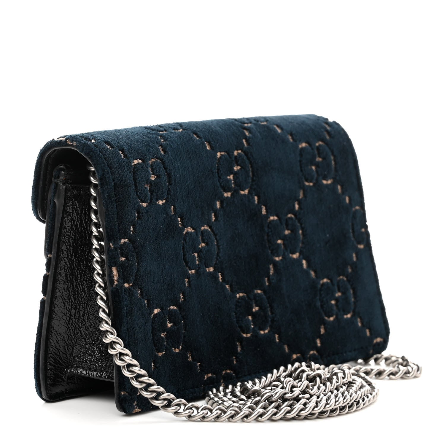 Gucci Velvet GG Monogram Super Mini Dionysus Shoulder Bag Blue Beige Black 3 of 9