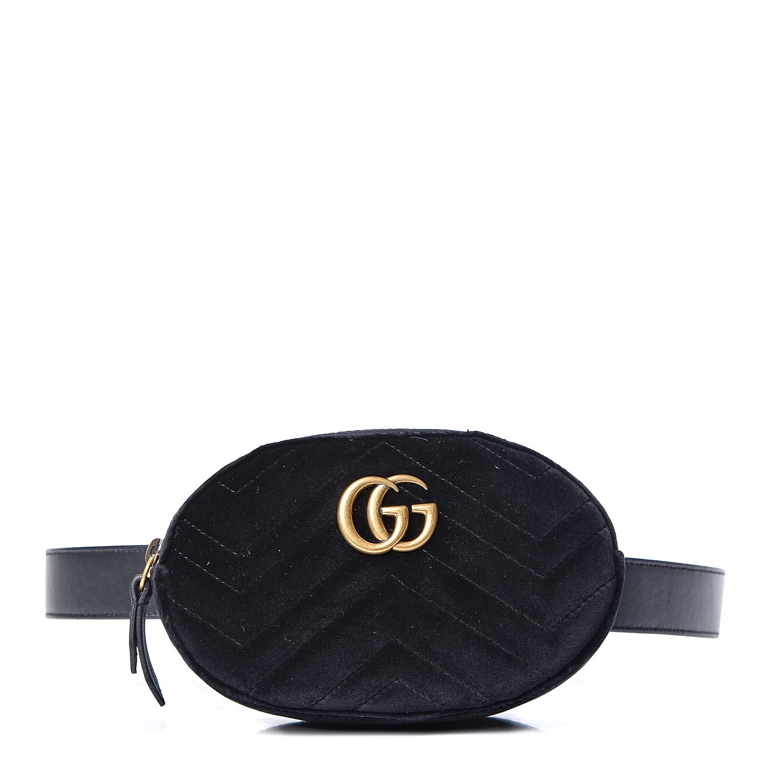 Gucci Velvet Matelasse GG Marmont Belt Bag 85 34 Black 1 of 10