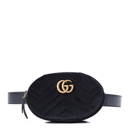 Gucci Velvet Matelasse GG Marmont Belt Bag 85 34 Black 1 of 10