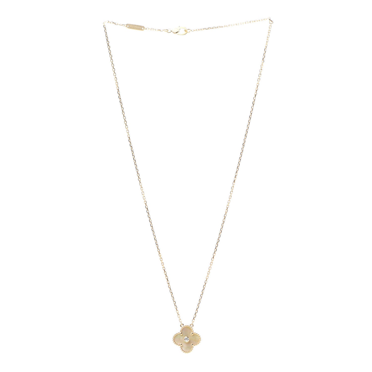 Van Cleef & Arpels 18K Yellow Gold Diamond Yellow Mother of Pearl Vintage Alhambra Pendant Necklace 3 of 8