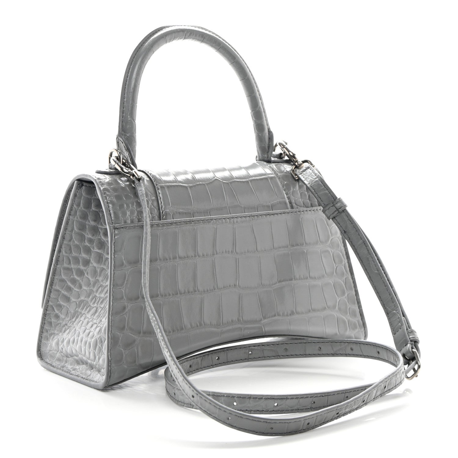 Balenciaga Shiny Calfskin Crocodile Embossed Small Hourglass Top Handle Bag Balenciaga Grey 3 of 10