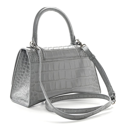 Balenciaga Shiny Calfskin Crocodile Embossed Small Hourglass Top Handle Bag Balenciaga Grey 3 of 10