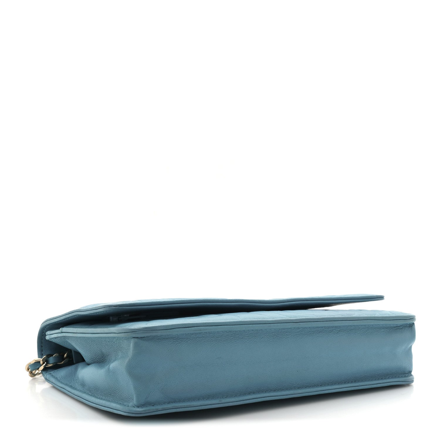 Chanel Lambskin Camellia Embossed Wallet On Chain WOC Turquoise 4 of 11