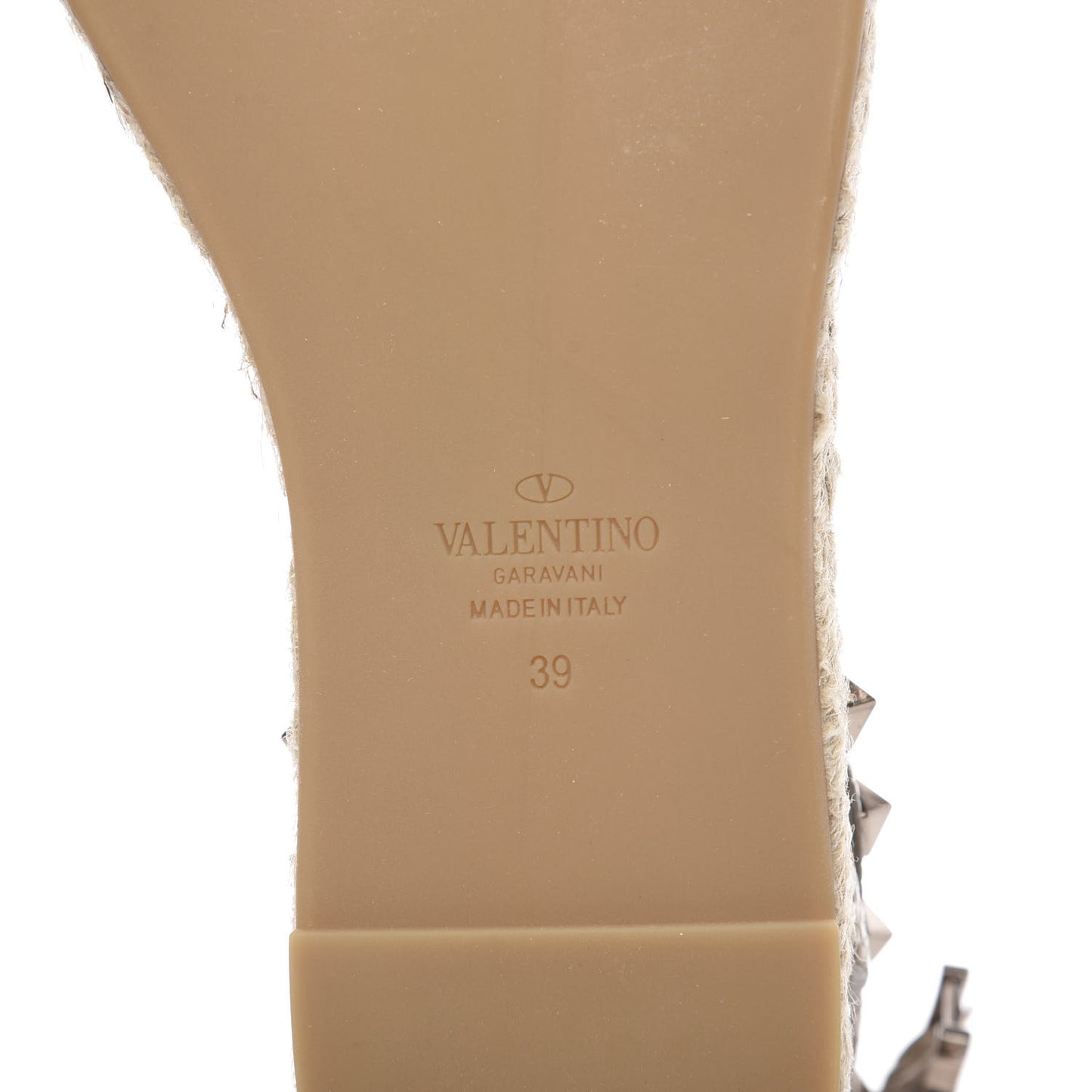 Metallic Calfskin Rockstud Ankle Strap Espadrille Flat Sandals 39 Skin