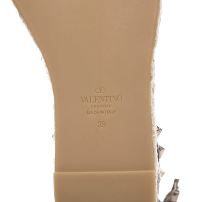 Valentino Garavani Metallic Calfskin Rockstud Ankle Strap Espadrille Flat Sandals 39 Skin 7 of 8