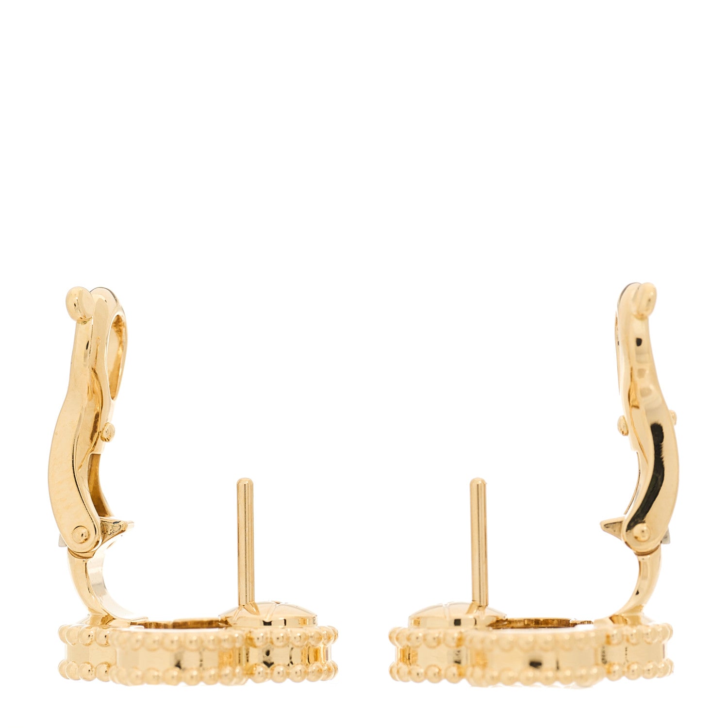 Van Cleef & Arpels 18K Yellow Gold Tiger's Eye Vintage Alhambra Earrings 3 of 5